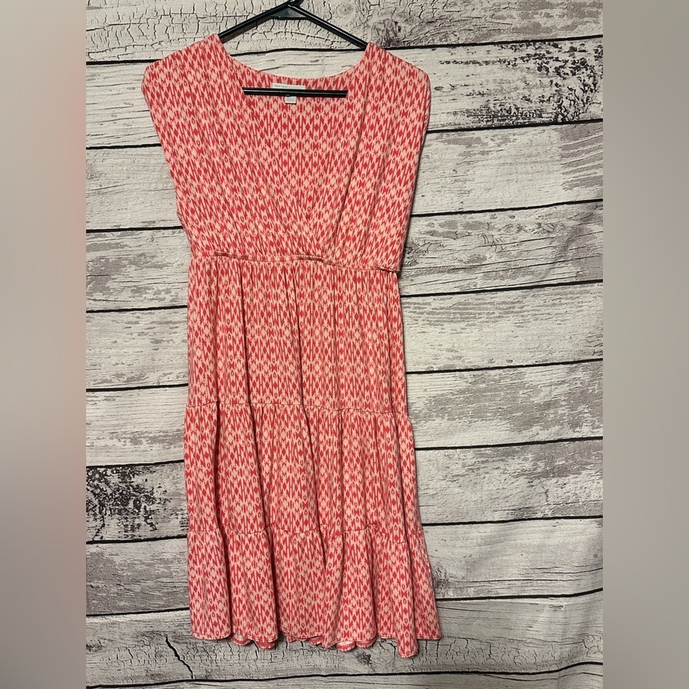 New York & Company Coral Ikat Sleeveless V-Neck Midi Dress Size M Stretch